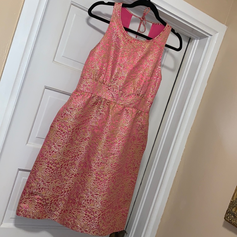 J. Crew Collection Pink Gold Brocade Jacquard shift dress Easter wedding 6 S M